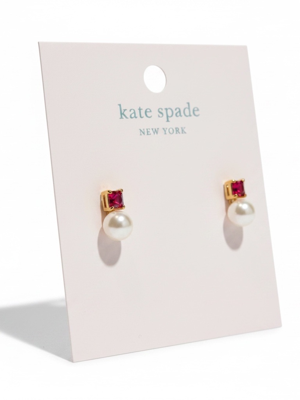 ⭐️kate spade Gold Pearl Drop Earrings with Red Square Stones ((NWT))⭐️